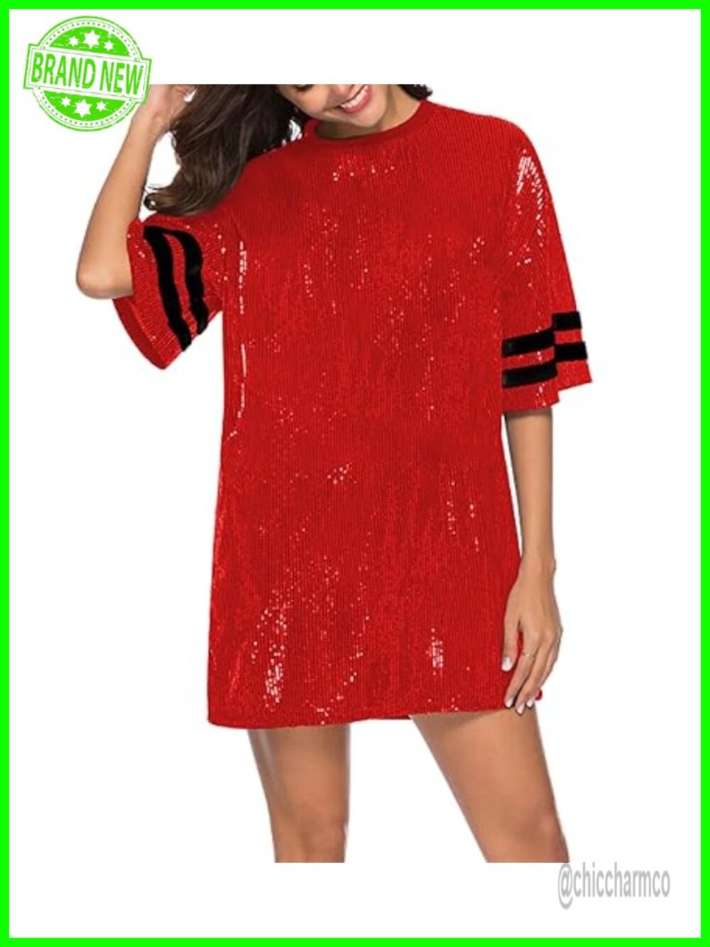 Sequin Short Sleeve Funny Graphic Tee Loose Fit Party Club Top